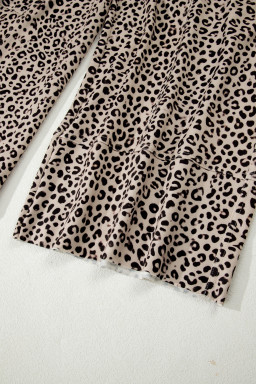 Khaki Animal Print Wide Leg Terry Knit Pants