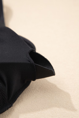 Black Drawstring Big Hole Floral Print Sleeveless One Piece Swimsuit