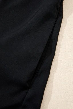 Black Plus Size Leopard Patchwork V Neck 3/4 Sleeve Ruffle Hem Mini Dress