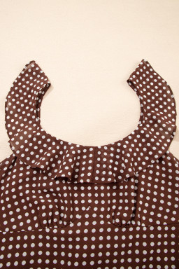 Coffee Polka Dot Print Backless Ruffled Tiered Maxi Dress
