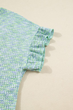 Moonlight Jade Heather Textured Ruffle Sleeve Top and Drawstring Shorts Set