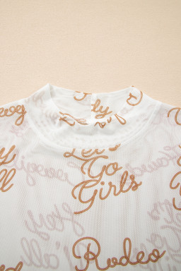 White Howdy Hey Yall Mesh High Neck Long Sleeve Top