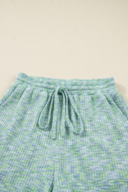 Moonlight Jade Heather Textured Ruffle Sleeve Top and Drawstring Shorts Set
