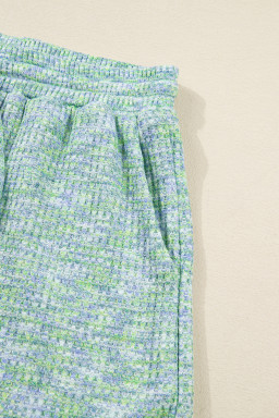 Moonlight Jade Heather Textured Ruffle Sleeve Top and Drawstring Shorts Set