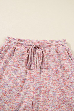 Light Pink Heather Textured Ruffle Sleeve Top and Drawstring Shorts Set