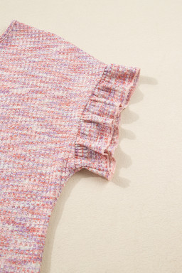 Light Pink Heather Textured Ruffle Sleeve Top and Drawstring Shorts Set