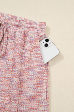 Light Pink Heather Textured Ruffle Sleeve Top and Drawstring Shorts Set