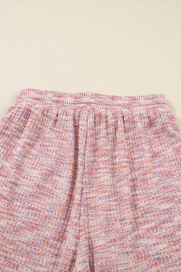 Light Pink Heather Textured Ruffle Sleeve Top and Drawstring Shorts Set