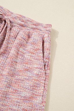 Light Pink Heather Textured Ruffle Sleeve Top and Drawstring Shorts Set