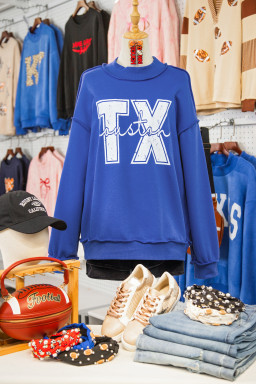 Dark Blue Texas Graphic Mock Neck Reversible Sweatshirt