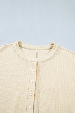 Jet Stream Half Buttons Ribbed Knit Wide Leg Jumpsuit