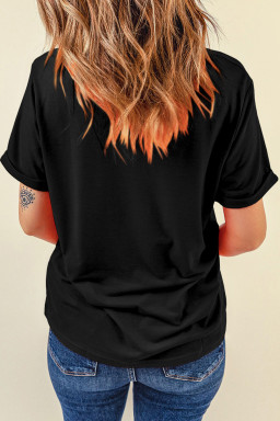 Black LUCKY Rhinestone Graphic Rolled Sleeve Tee