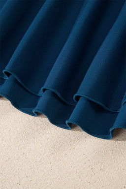 Sail Blue Color Block Patchwork Bow Knot Detail Sleeveless Swim Dress