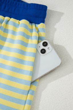 Yellow Stripe Drop Shoulder Boxy Casual Terry Short Set