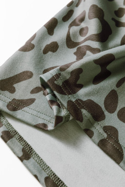 Green Leopard Print Varsity Striped Trim Long Sleeve Top