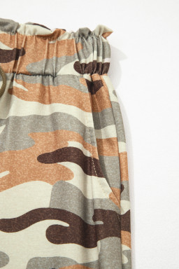 Green Camouflage Printed Drawstring Elastic Waist Jogger Pants