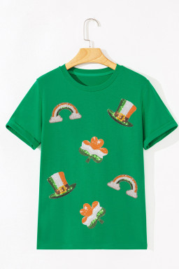 Bright Green St Patricks Day Elements Sequin Graphic Tee