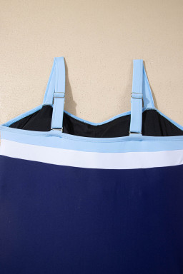 Navy Blue Color Block Detail Adjustable Straps One Piece Swimsuit
