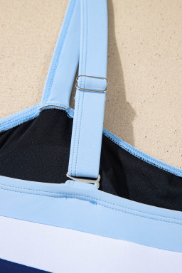 Navy Blue Color Block Detail Adjustable Straps One Piece Swimsuit