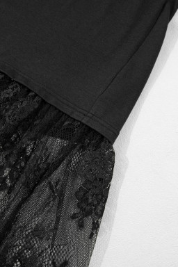 Black Plus Size Lace Hem Patchwork T Shirt Midi Dress