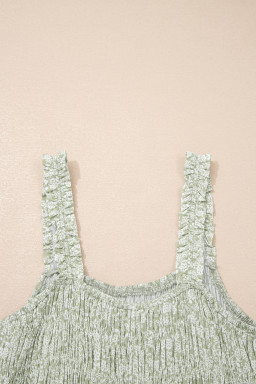 Green Smocked Bodice Square Neck Sleeveless Floral Jumpsuit