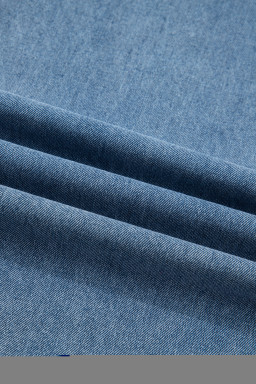 Dusk Blue Pleated Wide Leg Retro Pocketed Denim Jumpsuit