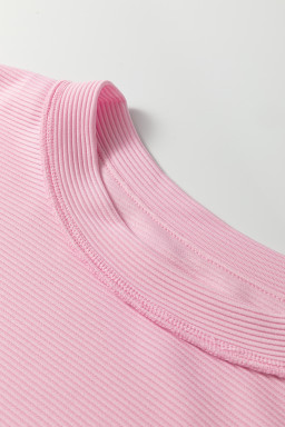 Pink Drop Shoulder Long Sleeve Plus Size Ribbed Top