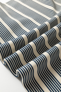 Blue Stripe Ruffled Short Sleeve Contrast Trim Button Notched Neck Midi Dress