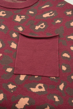 Red Leopard Print Cap Sleeve Knitted Top