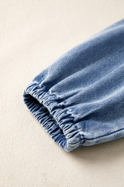 Myosotis Puff Sleeve V Neck Ruffled Loose Denim Mini Dress