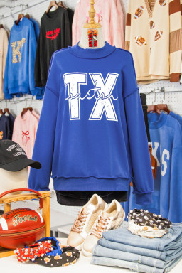 Dark Blue Texas Graphic Mock Neck Reversible Sweatshirt