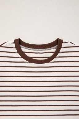 Brown Stripe Ribbed Round Neck Trim Loose Tank Top
