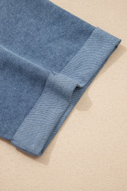 Light Grey Denim Color Block Patchwork Button Polo Collar T Shirt Tunic Dress