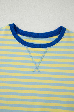 Yellow Stripe Drop Shoulder Boxy Casual Terry Short Set