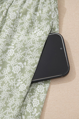 Green Smocked Bodice Square Neck Sleeveless Floral Jumpsuit