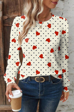 Beige Flower Heart Festive Valentine Blouse