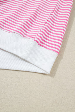 Pink Stripe Oversize Mock Neck Sweatshirt and Shorts Set