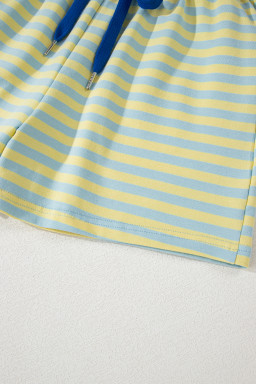Yellow Stripe Drop Shoulder Boxy Casual Terry Short Set