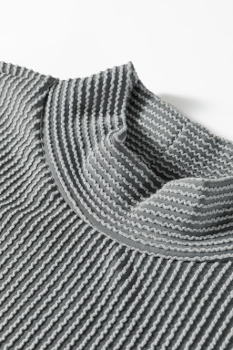 Dark Grey Twisted Ribbed High Neck Loose Tee Elastic High Waist Loose Pant Set