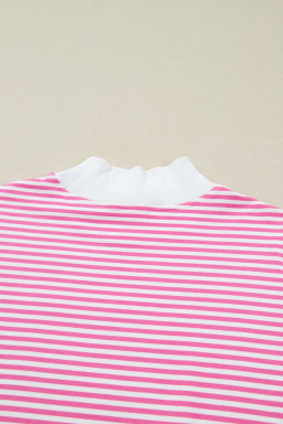 Pink Stripe Oversize Mock Neck Sweatshirt and Shorts Set