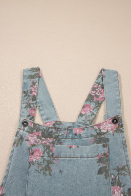 Beau Blue Floral Print Pleated High Waist Wide Leg Denim Jumpsuit