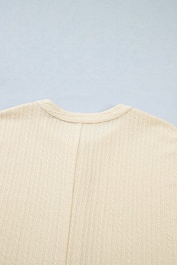 Jet Stream Half Buttons Ribbed Knit Wide Leg Jumpsuit