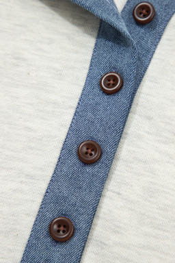 Light Grey Denim Color Block Patchwork Button Polo Collar T Shirt Tunic Dress