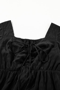 Black Plus Size Short Sleeve Lace-up High Waist Midi Dress