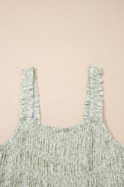 Green Smocked Bodice Square Neck Sleeveless Floral Jumpsuit