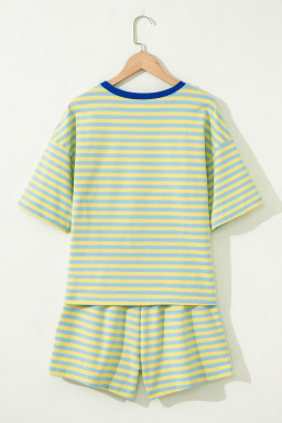 Yellow Stripe Drop Shoulder Boxy Casual Terry Short Set