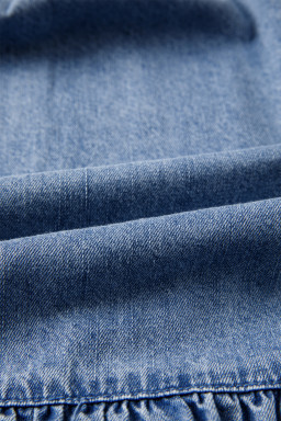 Myosotis Puff Sleeve V Neck Ruffled Loose Denim Mini Dress