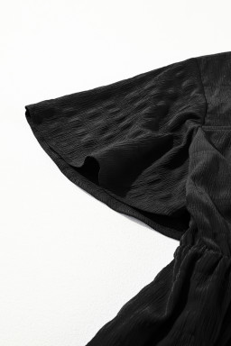 Black Plus Size Short Sleeve Lace-up High Waist Midi Dress