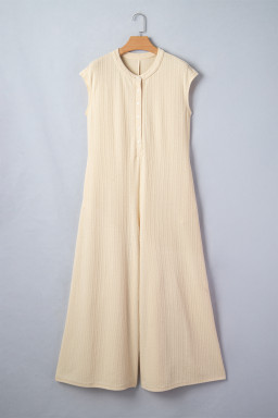 Jet Stream Half Buttons Ribbed Knit Wide Leg Jumpsuit