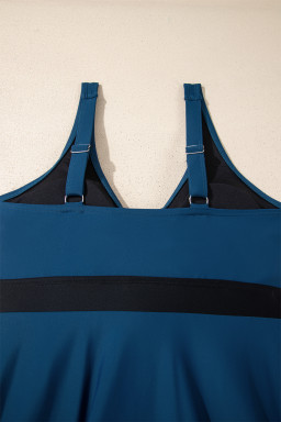 Sail Blue Color Block Patchwork Bow Knot Detail Sleeveless Swim Dress